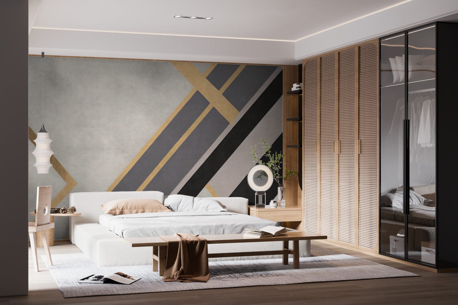 Фотошпалери кольорові лінії на плитках розподілені рівномірно