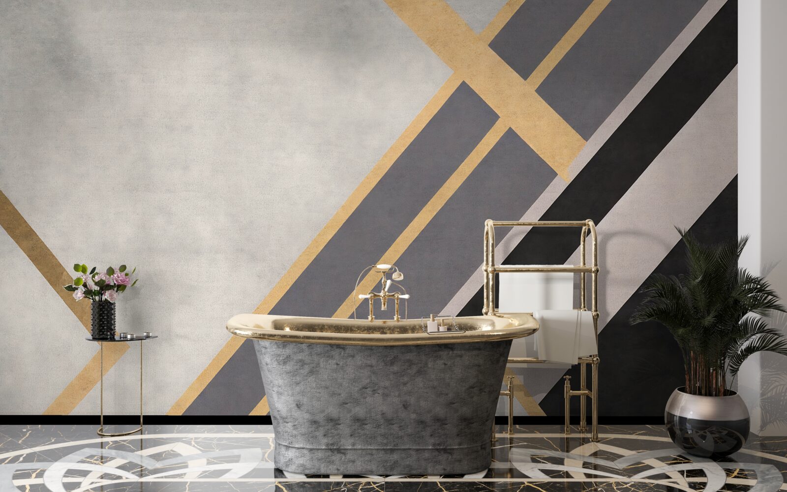 Фотошпалери кольорові лінії на плитках розподілені рівномірно