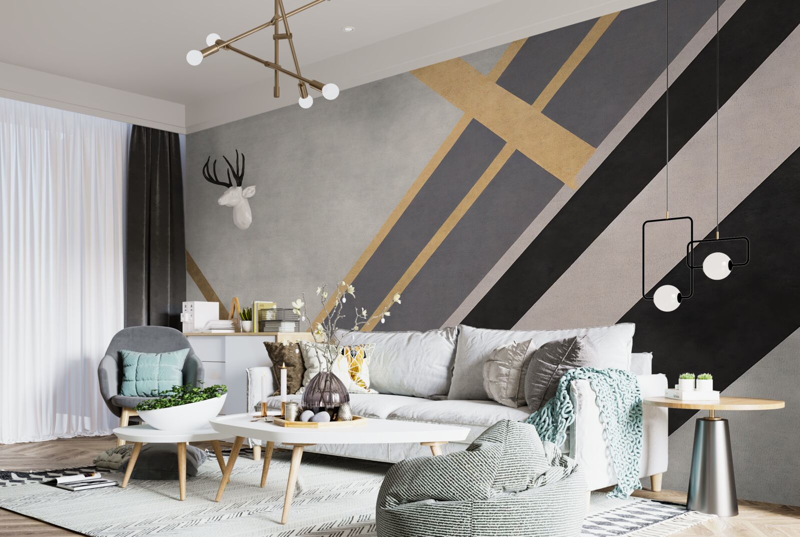 Фотошпалери кольорові лінії на плитках розподілені рівномірно