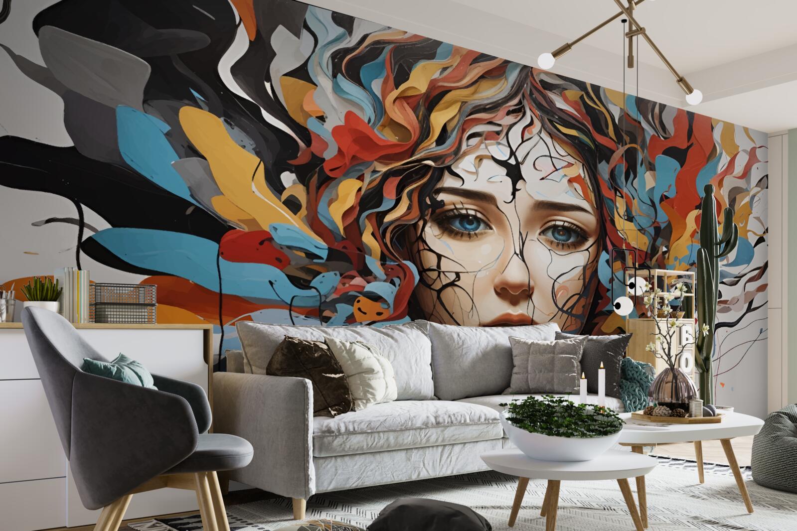 Фотошпалери абстрактний з об'ємним дівочим волоссям