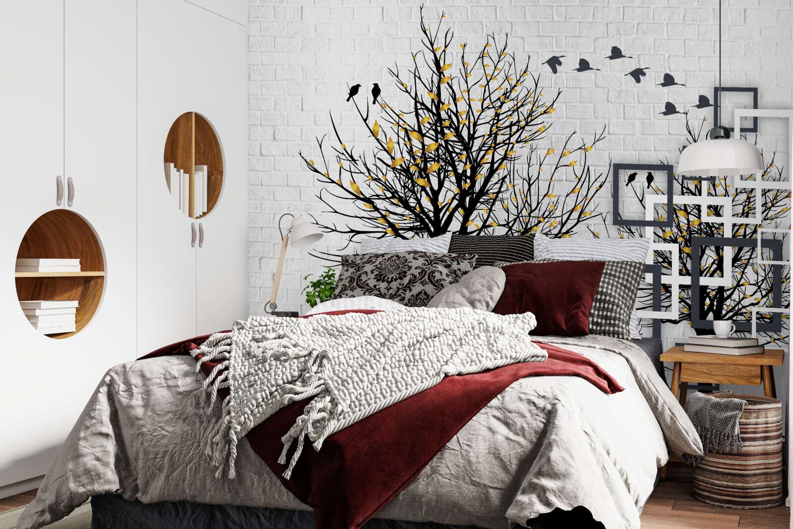 Фотошпалери абстрактний з деревами та цегляною стіною