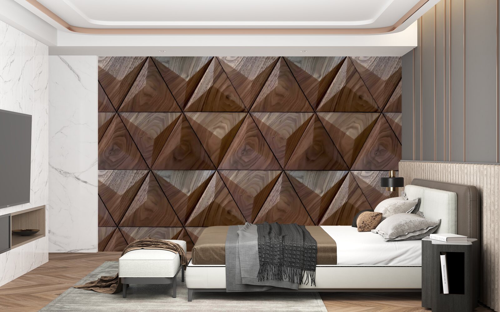 Фотошпалери трикутні форми з текстурою дерева