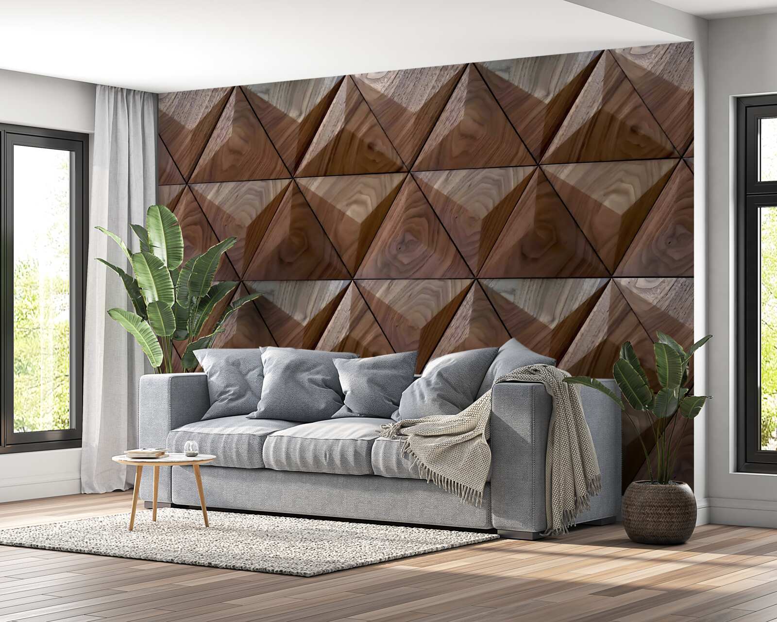 Фотошпалери трикутні форми з текстурою дерева