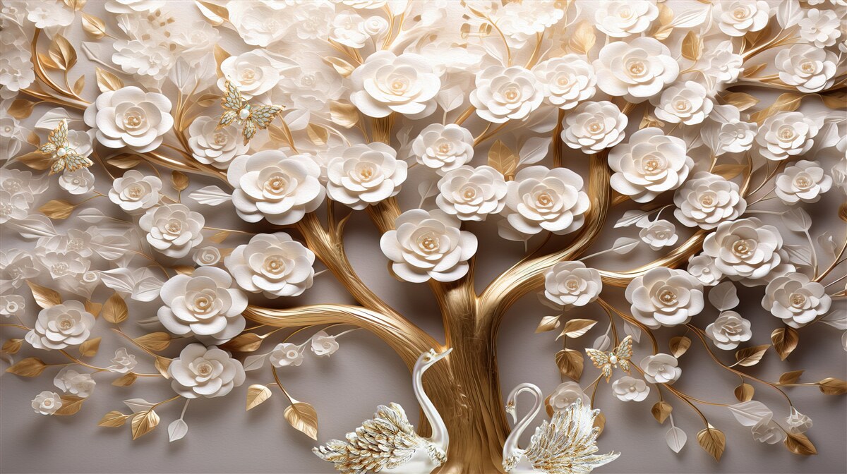 Фотошпалери дерево з густими та рясними квітами