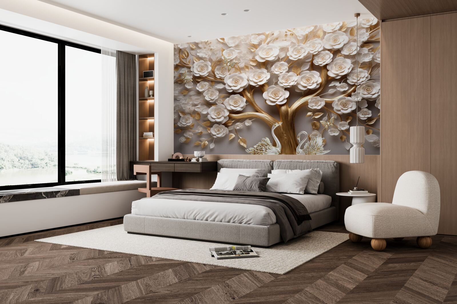 Фотошпалери дерево з густими та рясними квітами