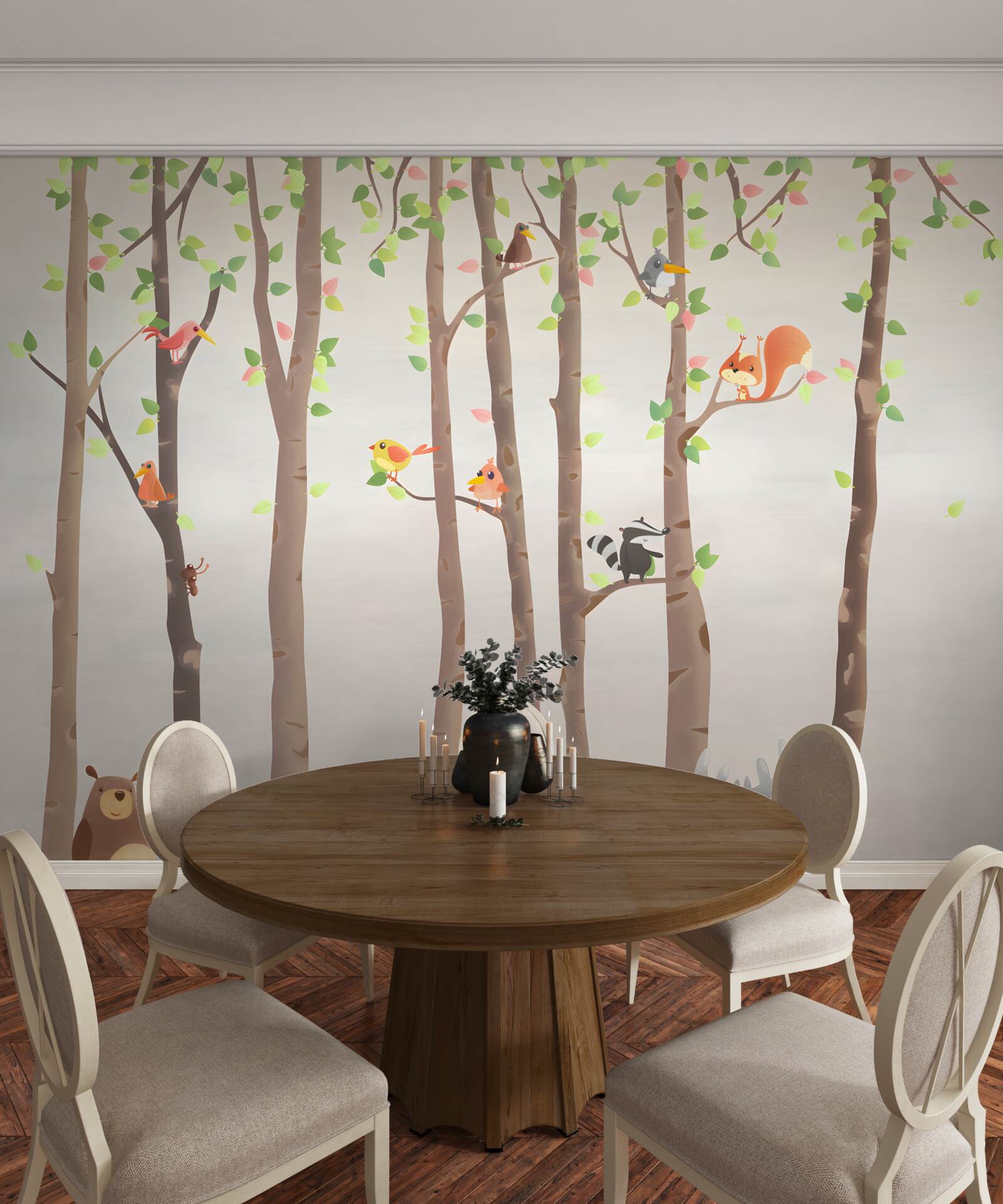 Фотошпалери високі дерева з лісовими мешканцями