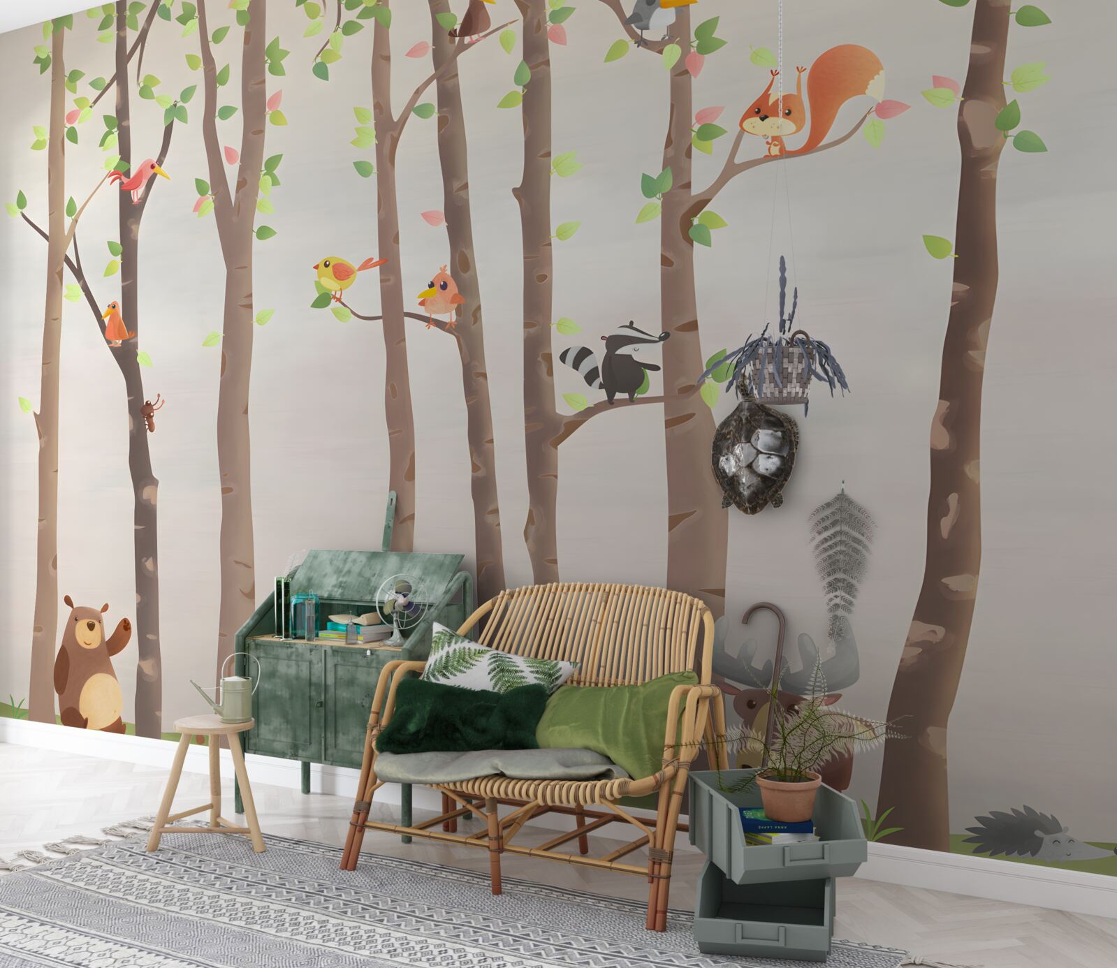 Фотошпалери високі дерева з лісовими мешканцями