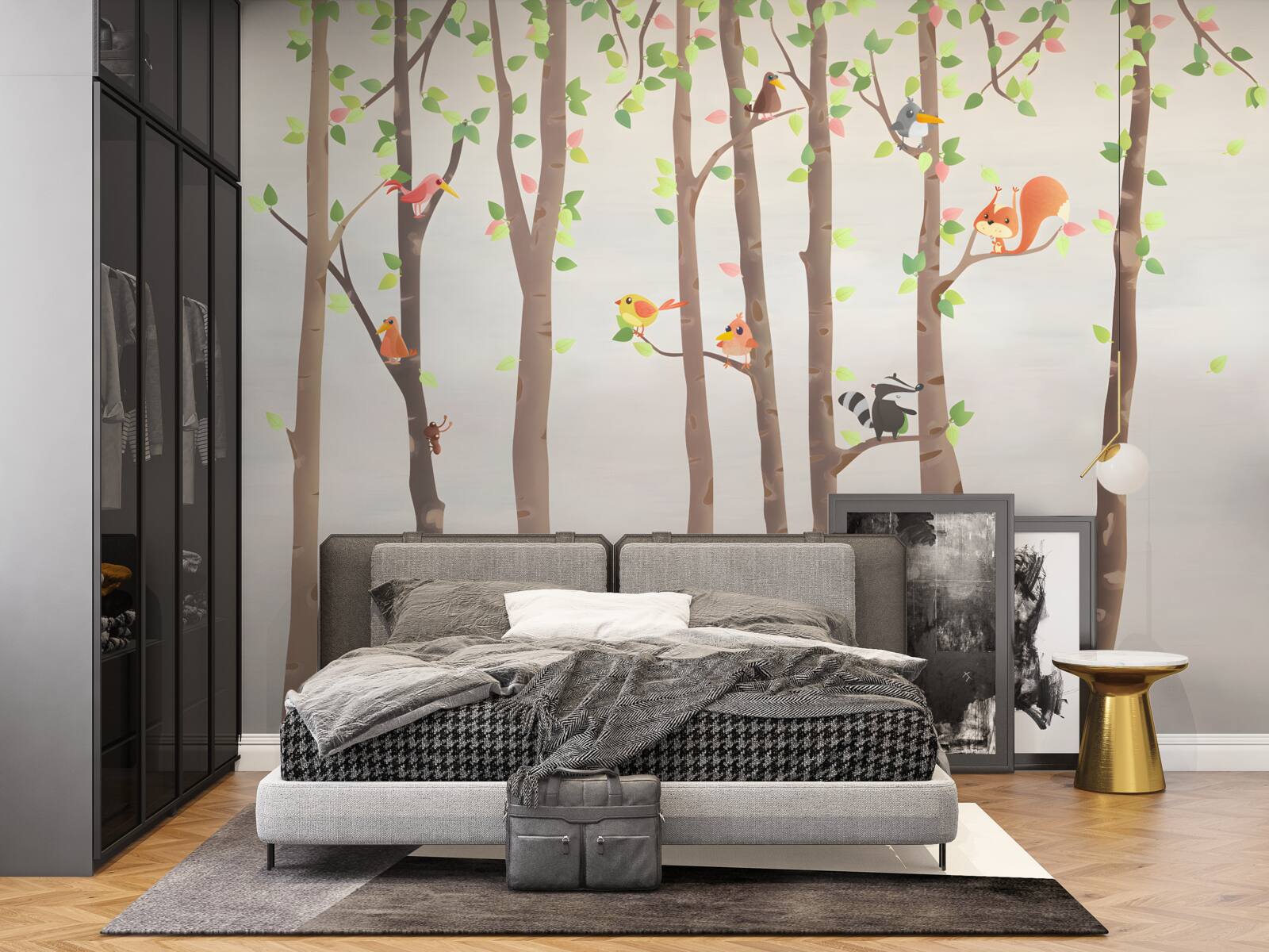 Фотошпалери високі дерева з лісовими мешканцями