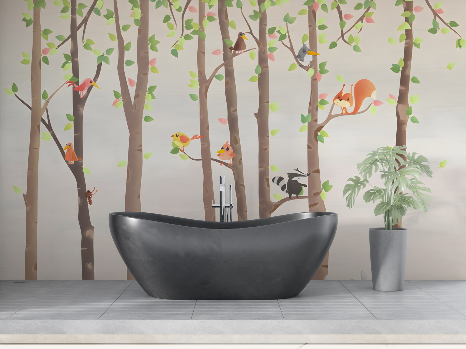 Фотошпалери високі дерева з лісовими мешканцями