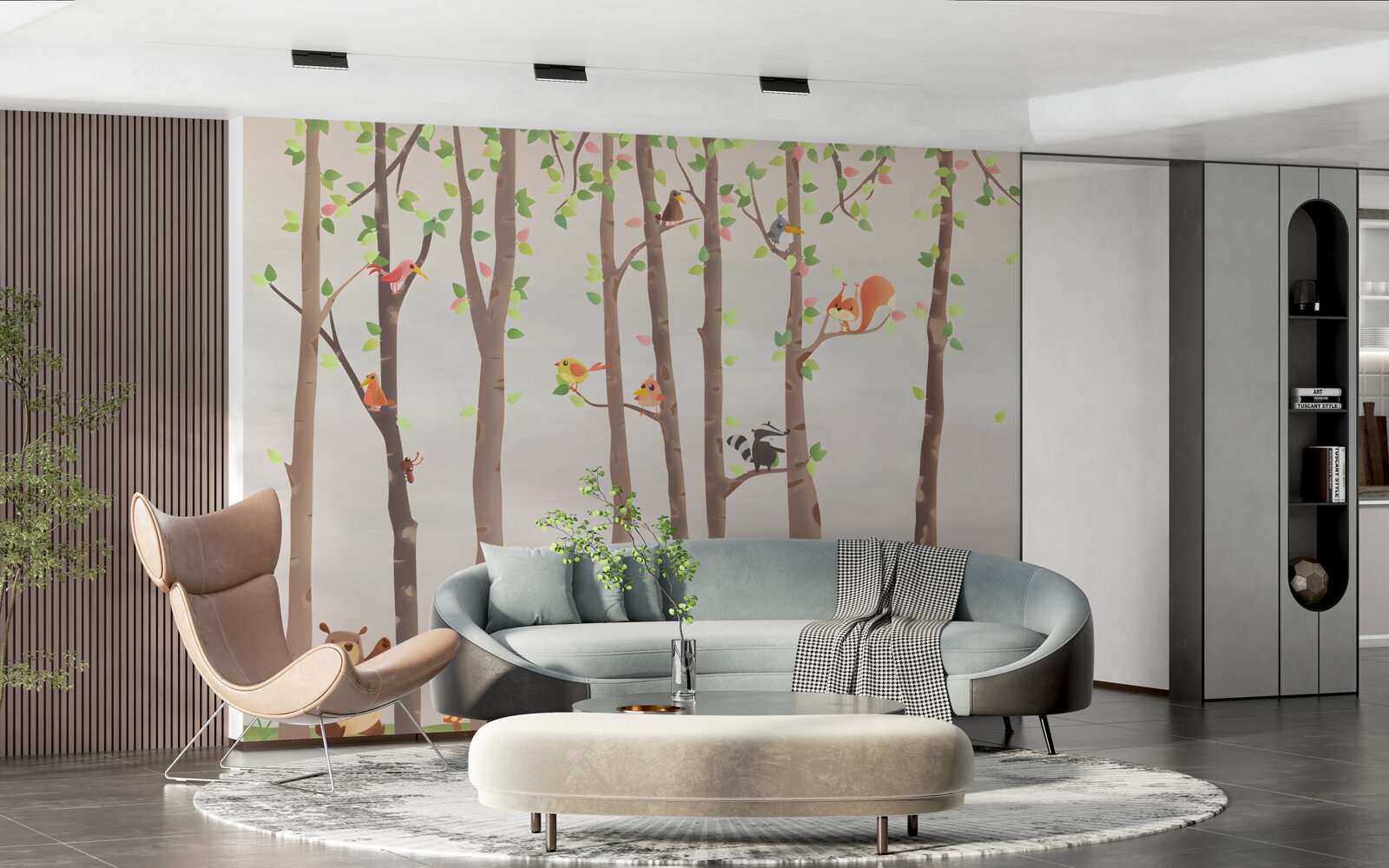 Фотошпалери високі дерева з лісовими мешканцями