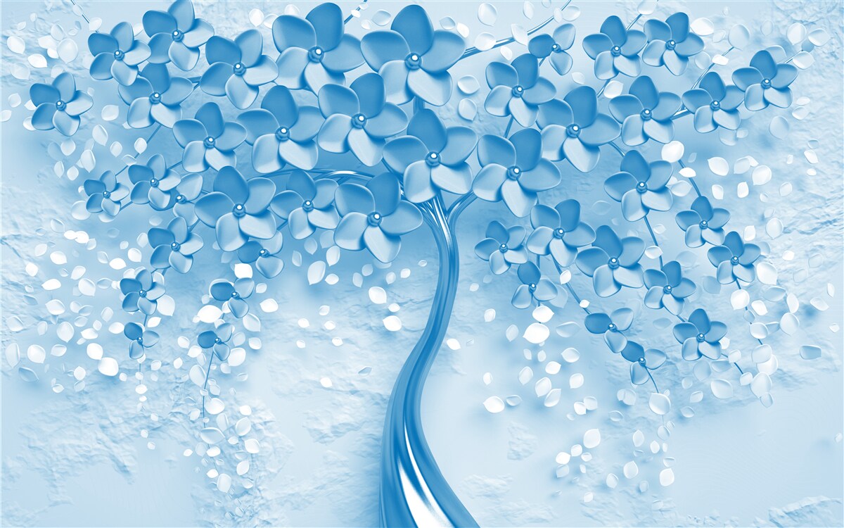 Фотошпалери велике синє дерево з квітами