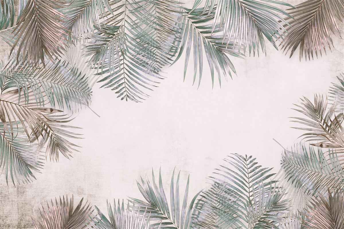 Фотошпалери пишне листя папороті на сірому тлі