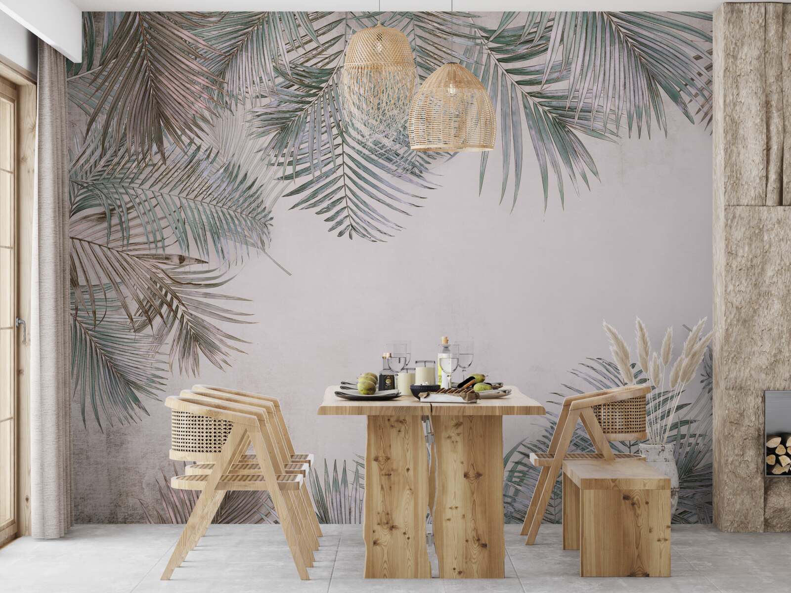 Фотошпалери пишне листя папороті на сірому тлі