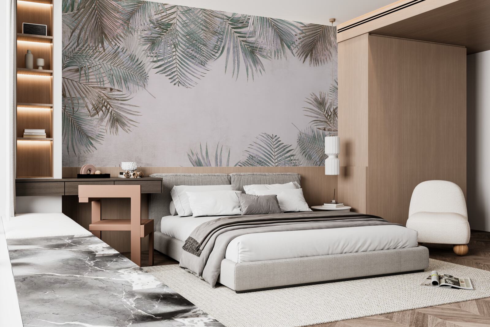 Фотошпалери пишне листя папороті на сірому тлі