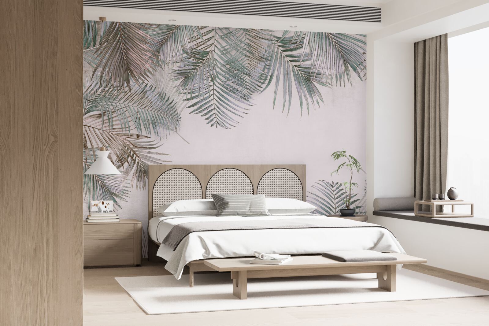 Фотошпалери пишне листя папороті на сірому тлі