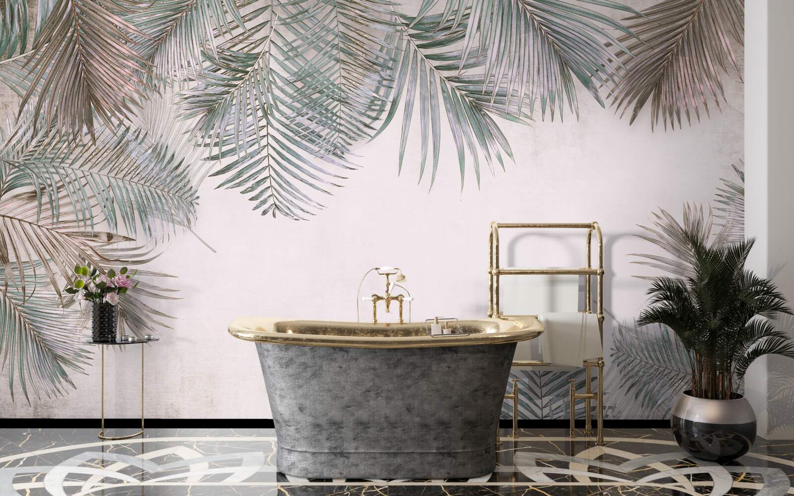 Фотошпалери пишне листя папороті на сірому тлі