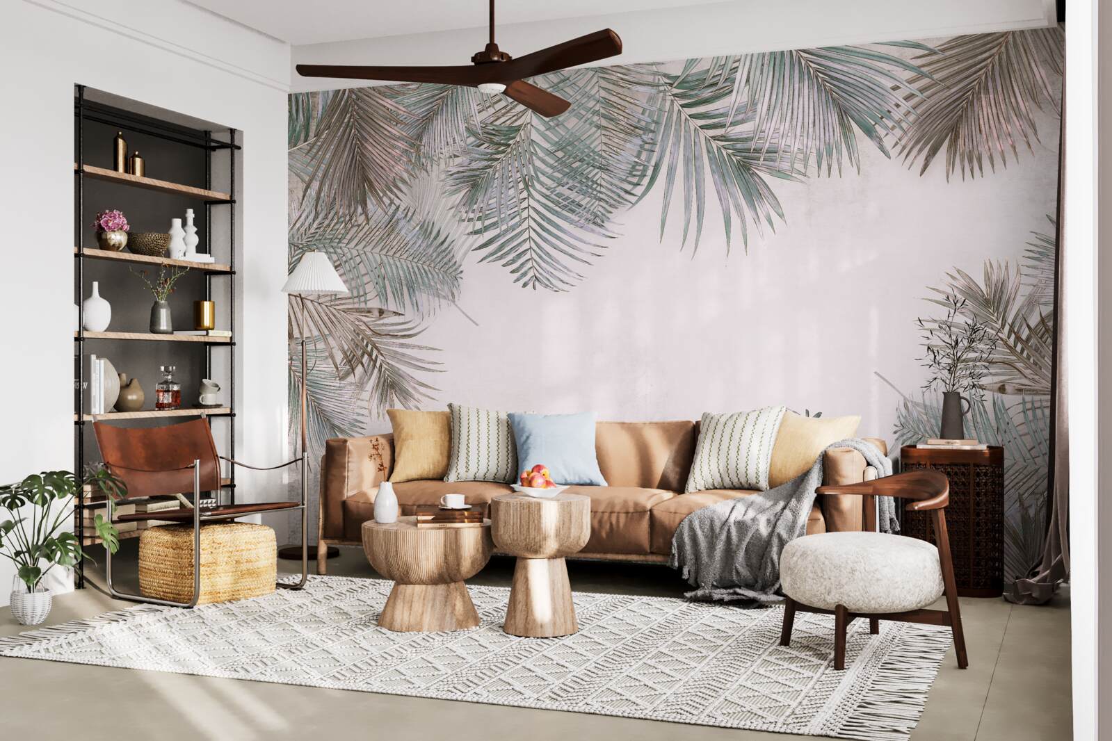 Фотошпалери пишне листя папороті на сірому тлі