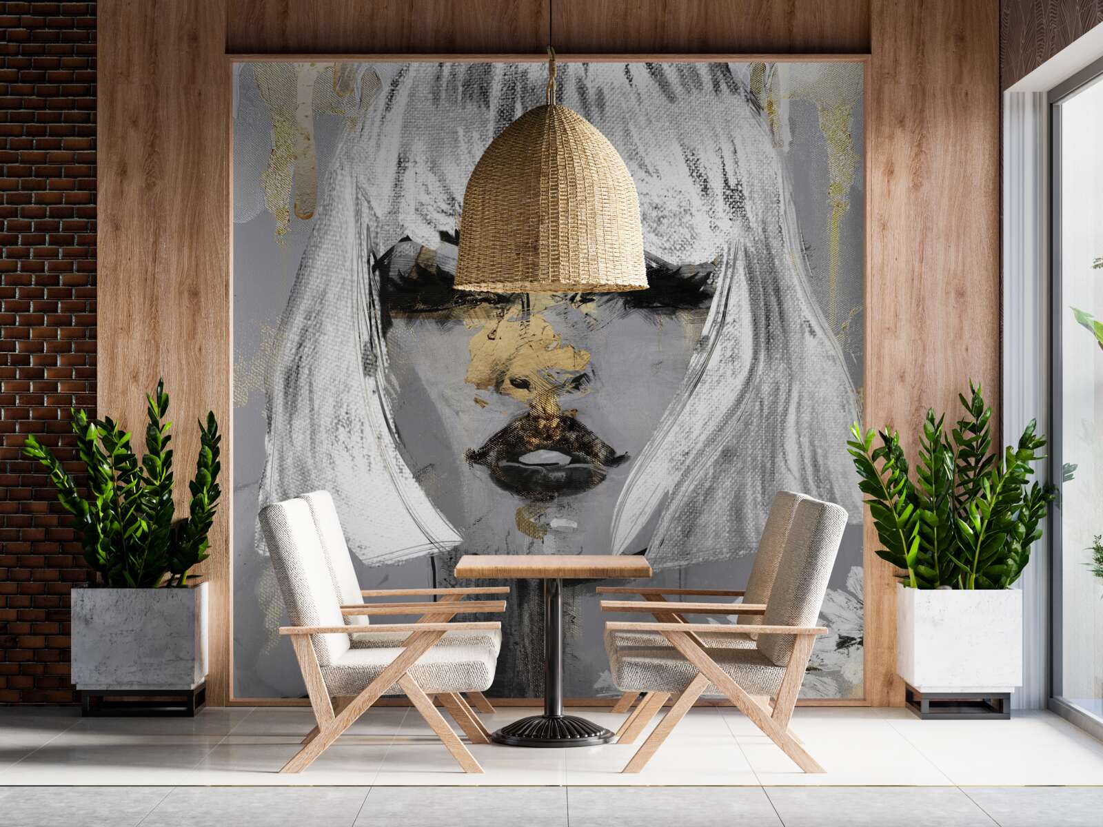 Фотошпалери зображення дівчини з білим волоссям в абстрактному стилі