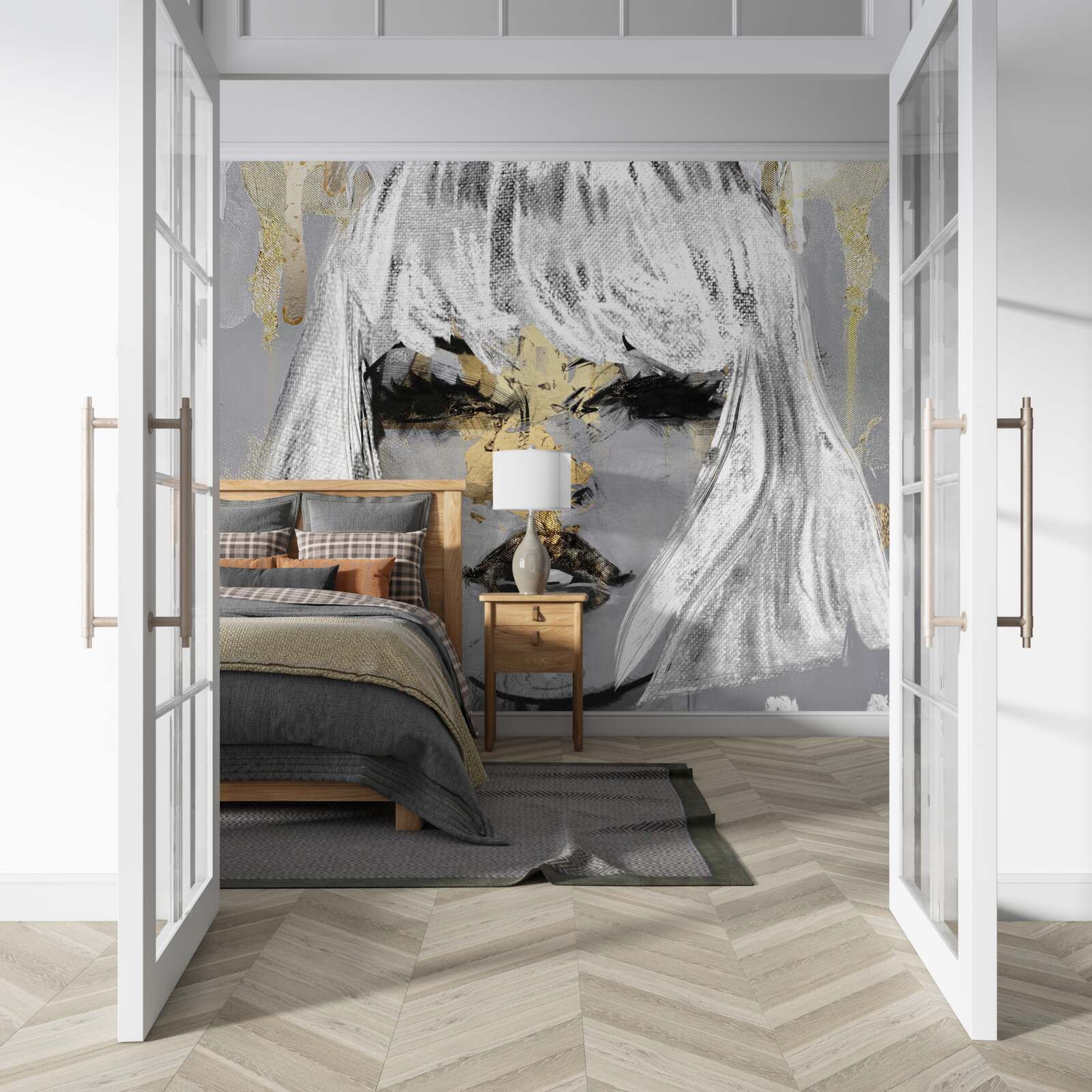 Фотошпалери зображення дівчини з білим волоссям в абстрактному стилі