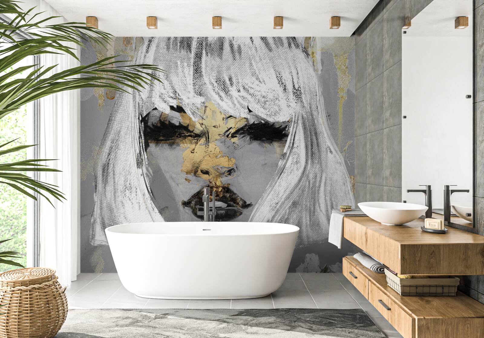 Фотошпалери зображення дівчини з білим волоссям в абстрактному стилі