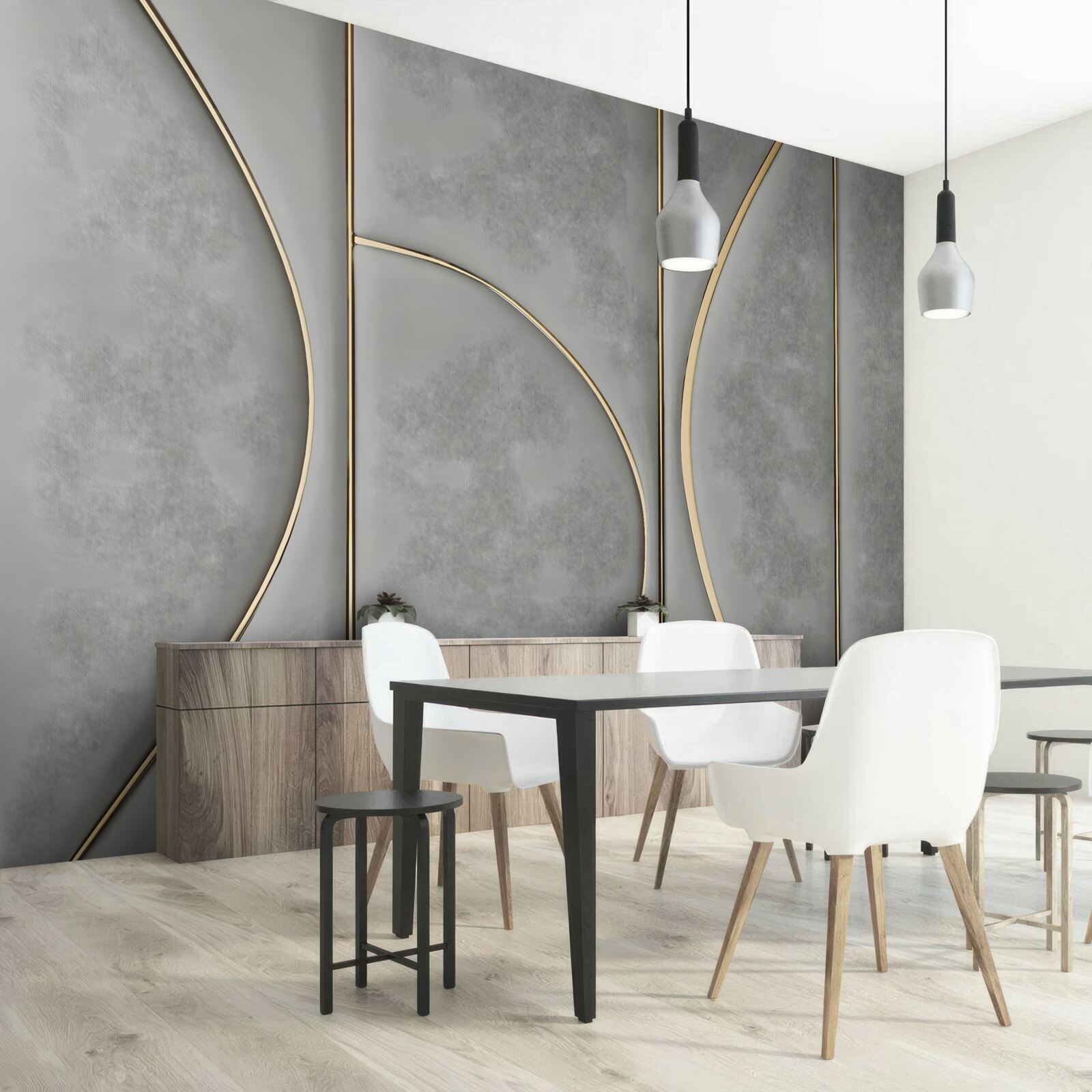 Фотошпалери сіра текстура з золотистими лініями