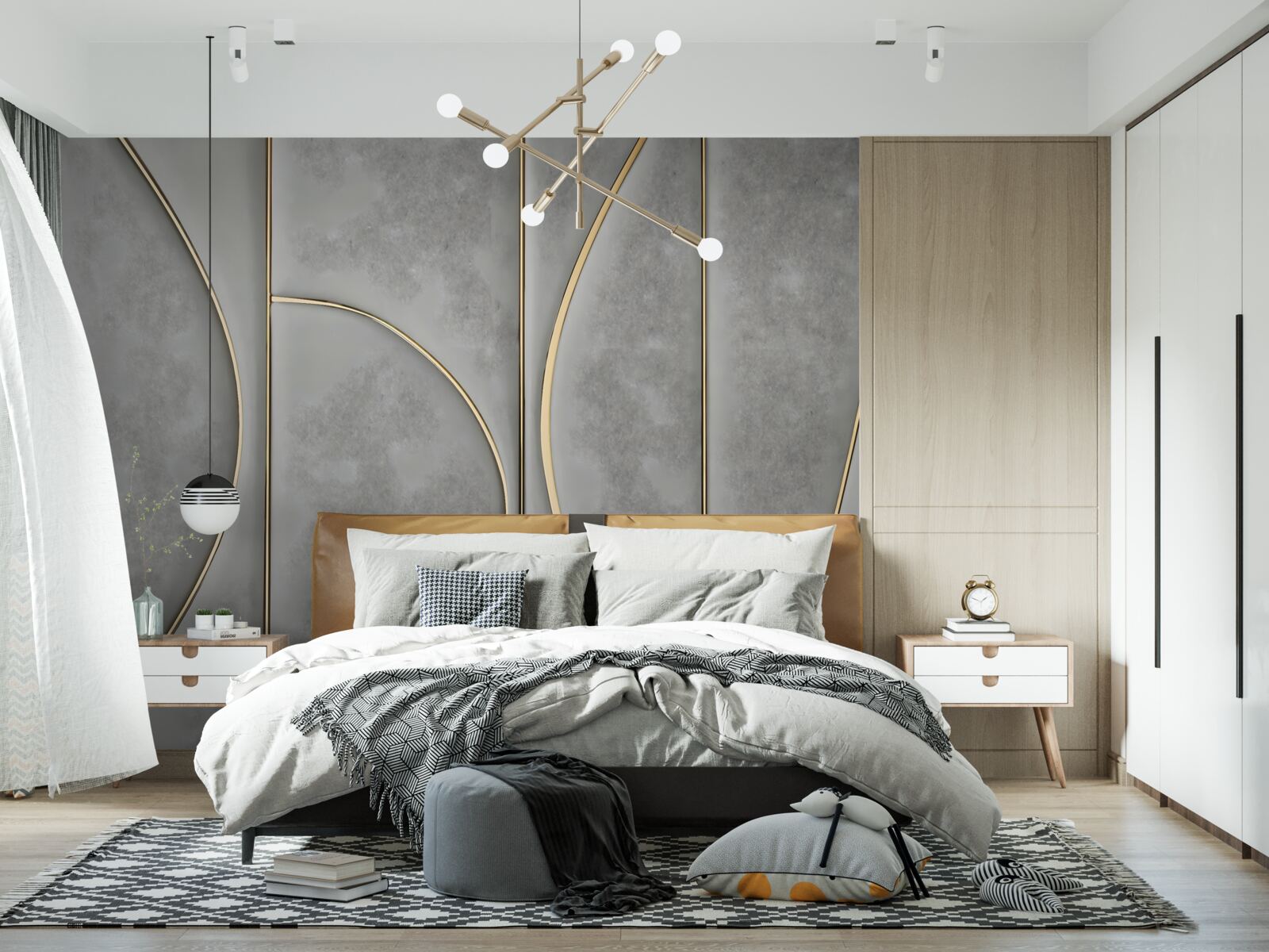 Фотошпалери сіра текстура з золотистими лініями