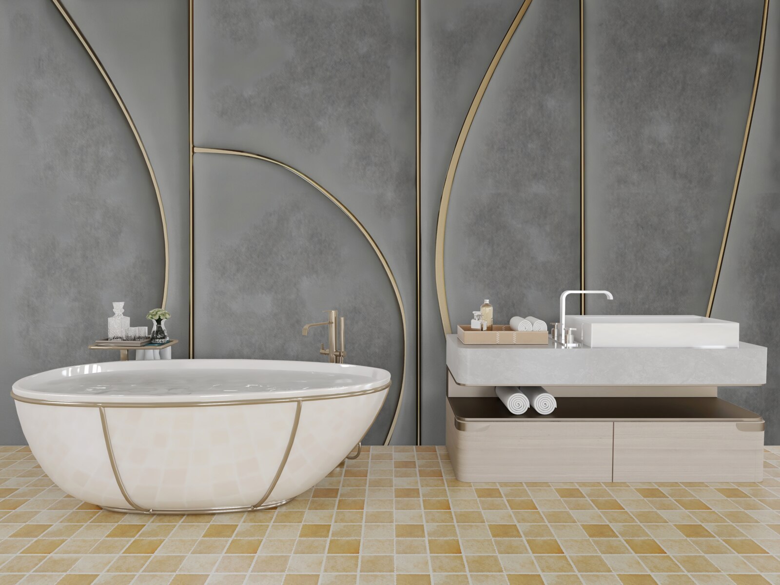 Фотошпалери сіра текстура з золотистими лініями