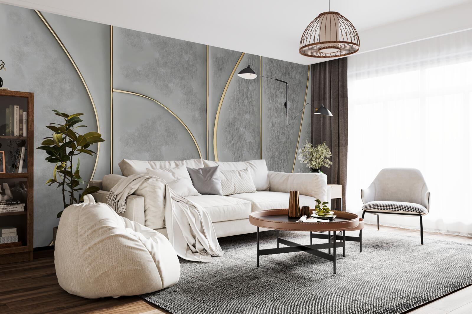 Фотошпалери сіра текстура з золотистими лініями