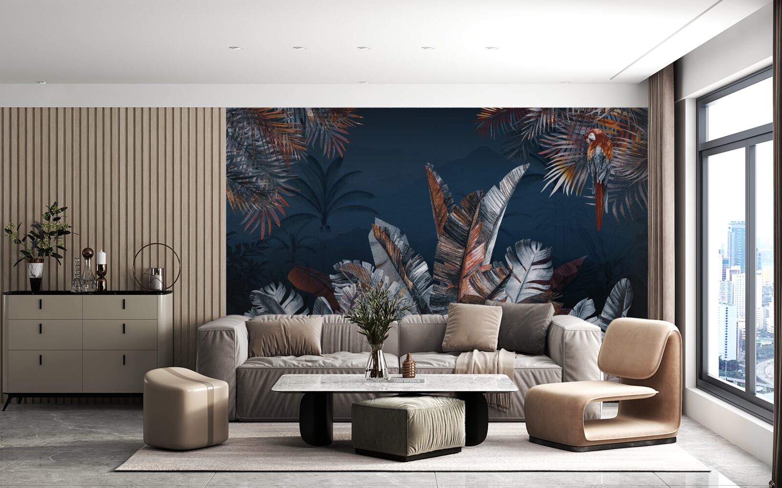 Фотошпалери нічні джунглі та папороть