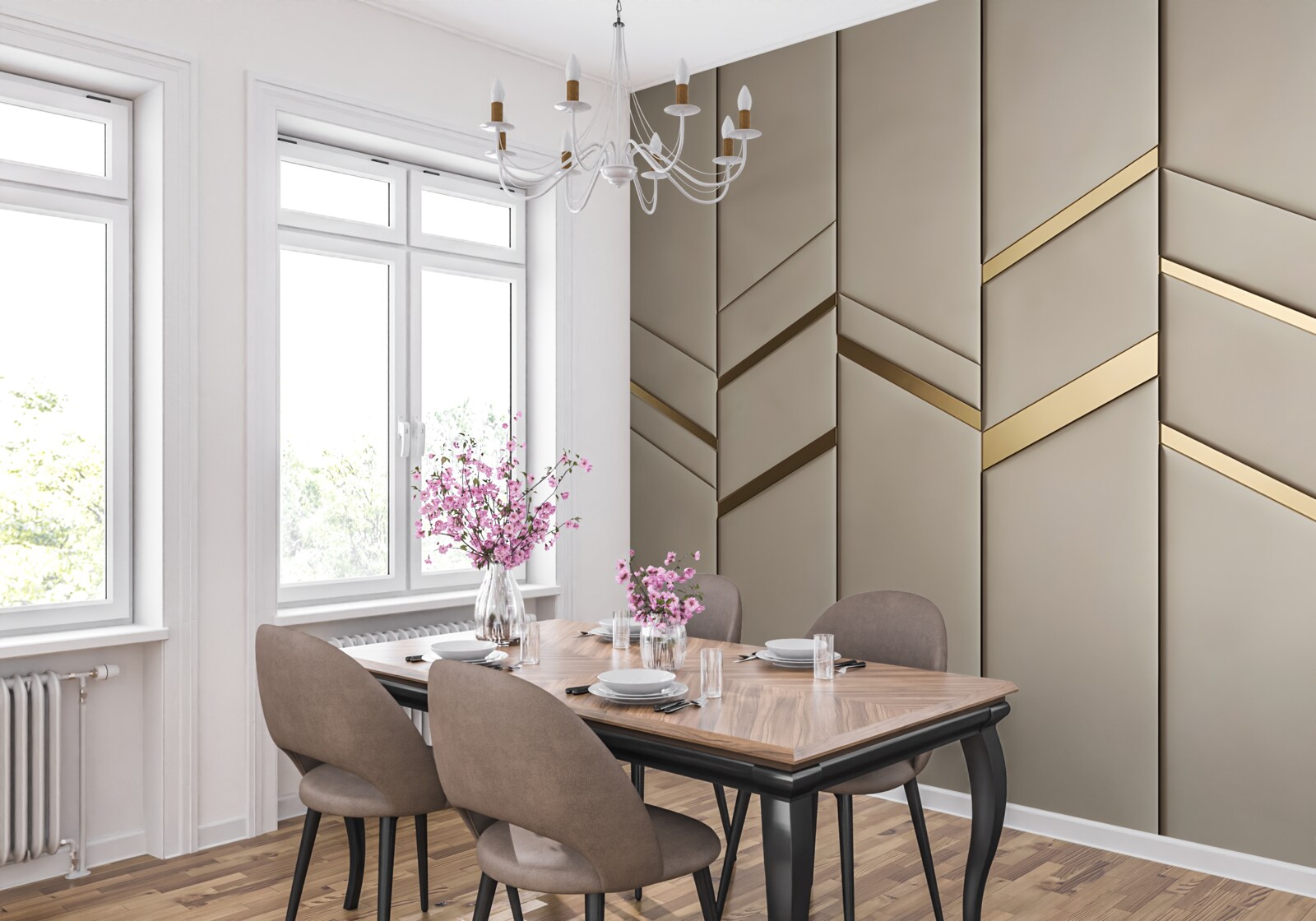 Фотошпалери золоте ділення на світлому дереві