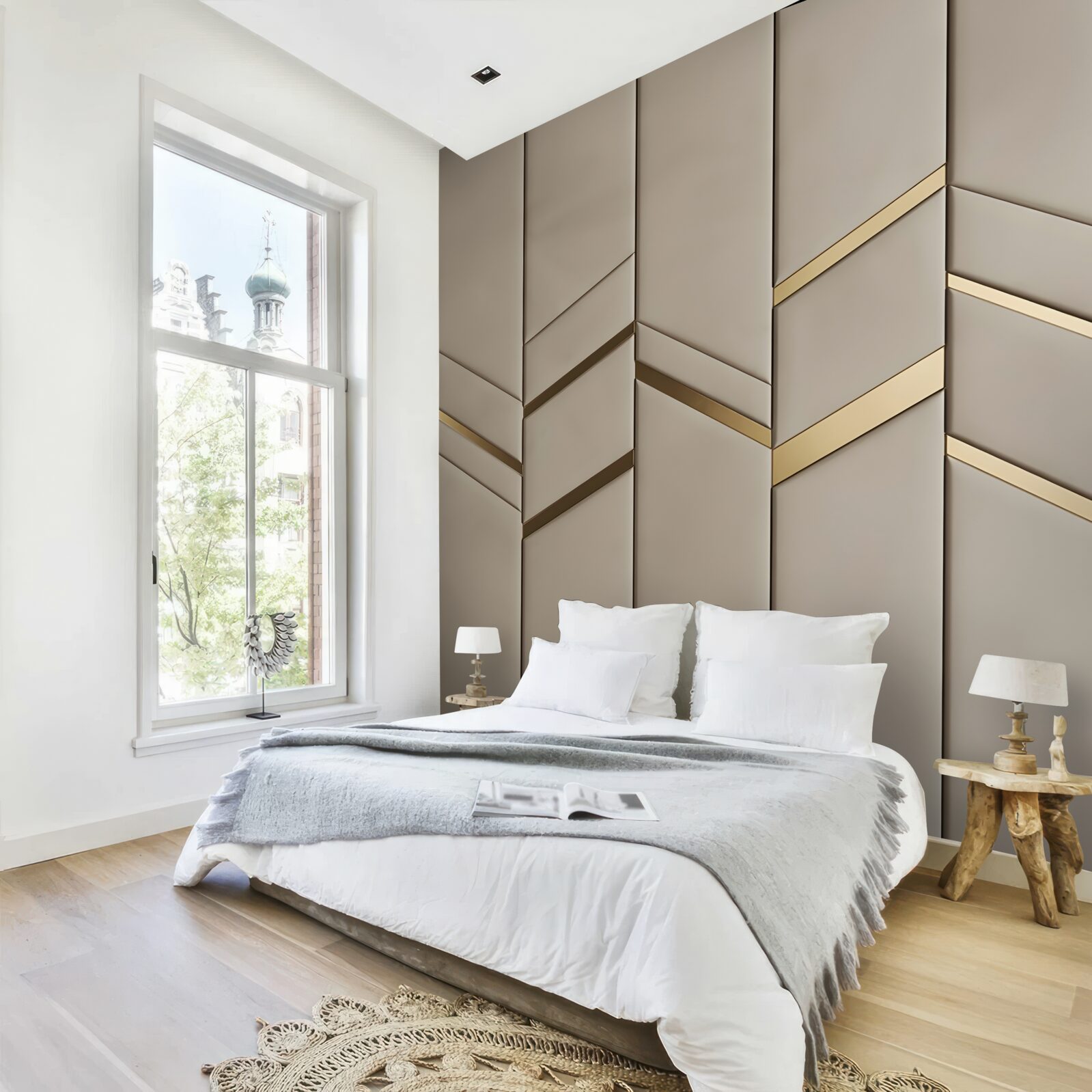 Фотошпалери золоте ділення на світлому дереві