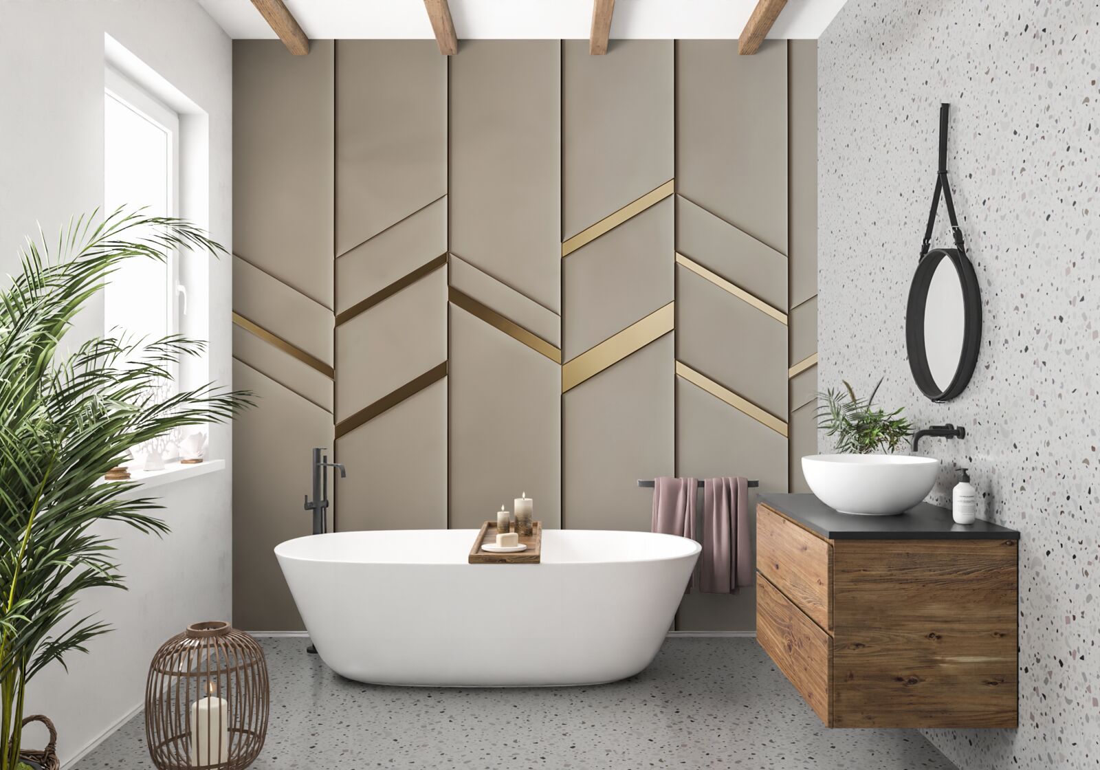 Фотошпалери золоте ділення на світлому дереві