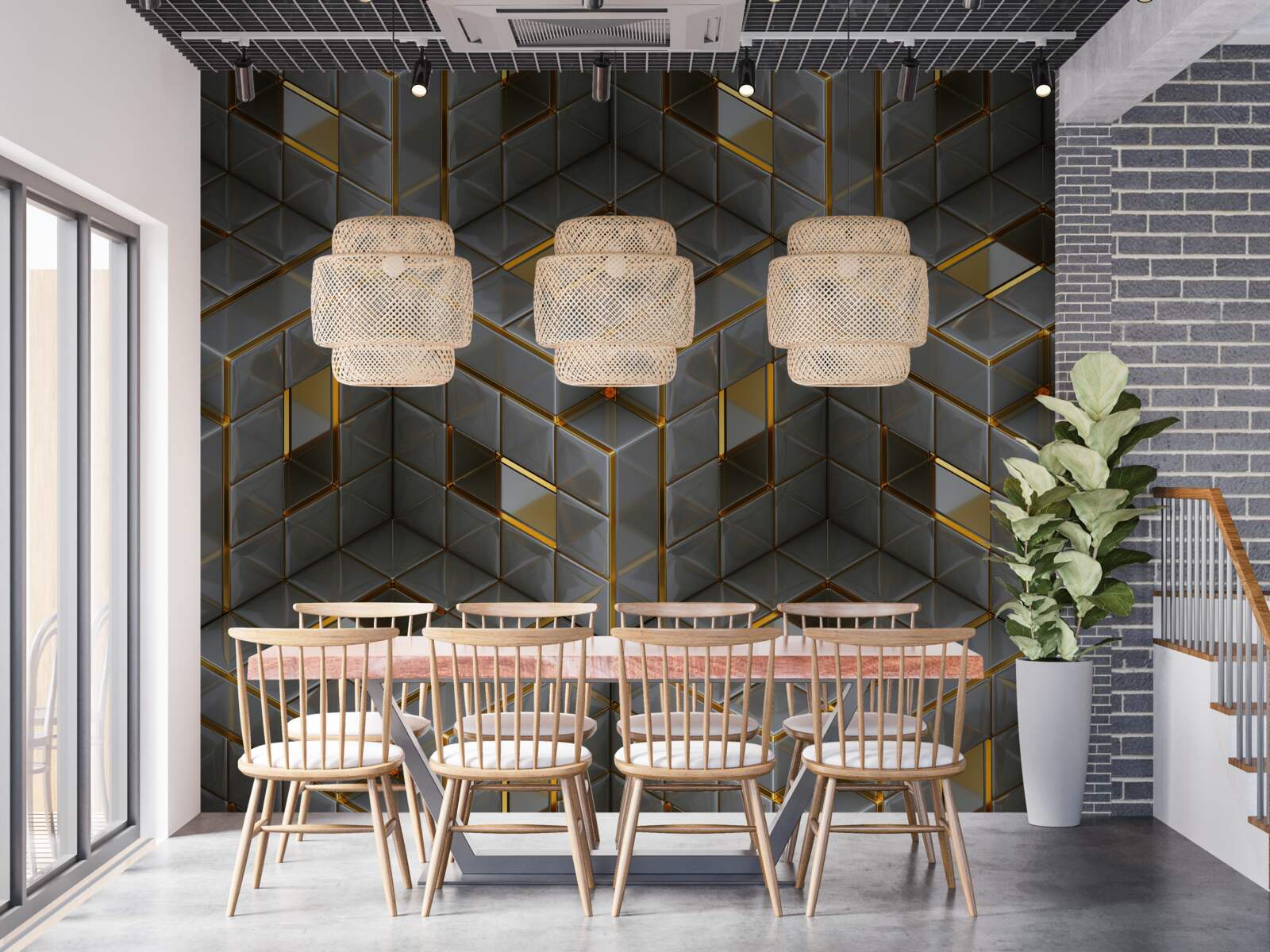 Фотошпалери 3d куби з золотими елементами