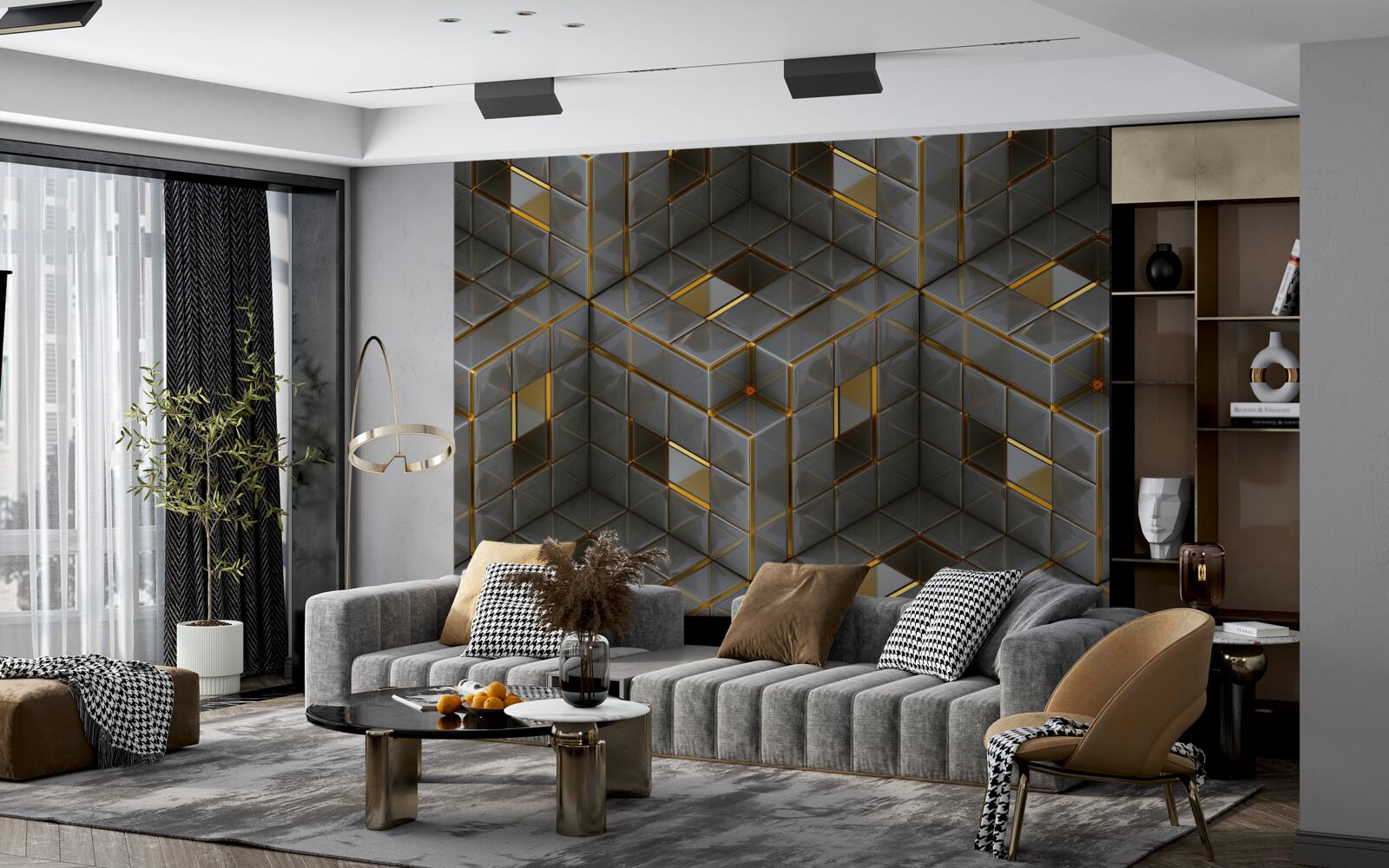 Фотошпалери 3d куби з золотими елементами