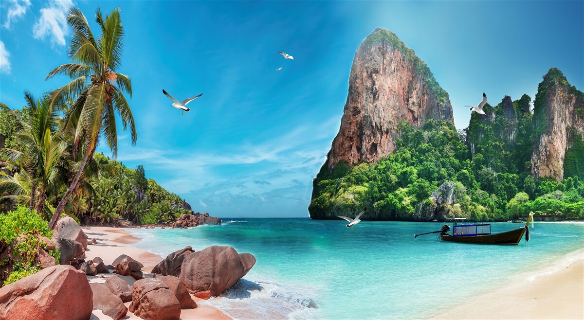 Фотошпалери пейзаж з горами в тропіках