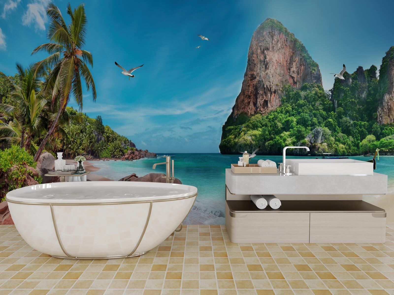 Фотошпалери пейзаж з горами в тропіках