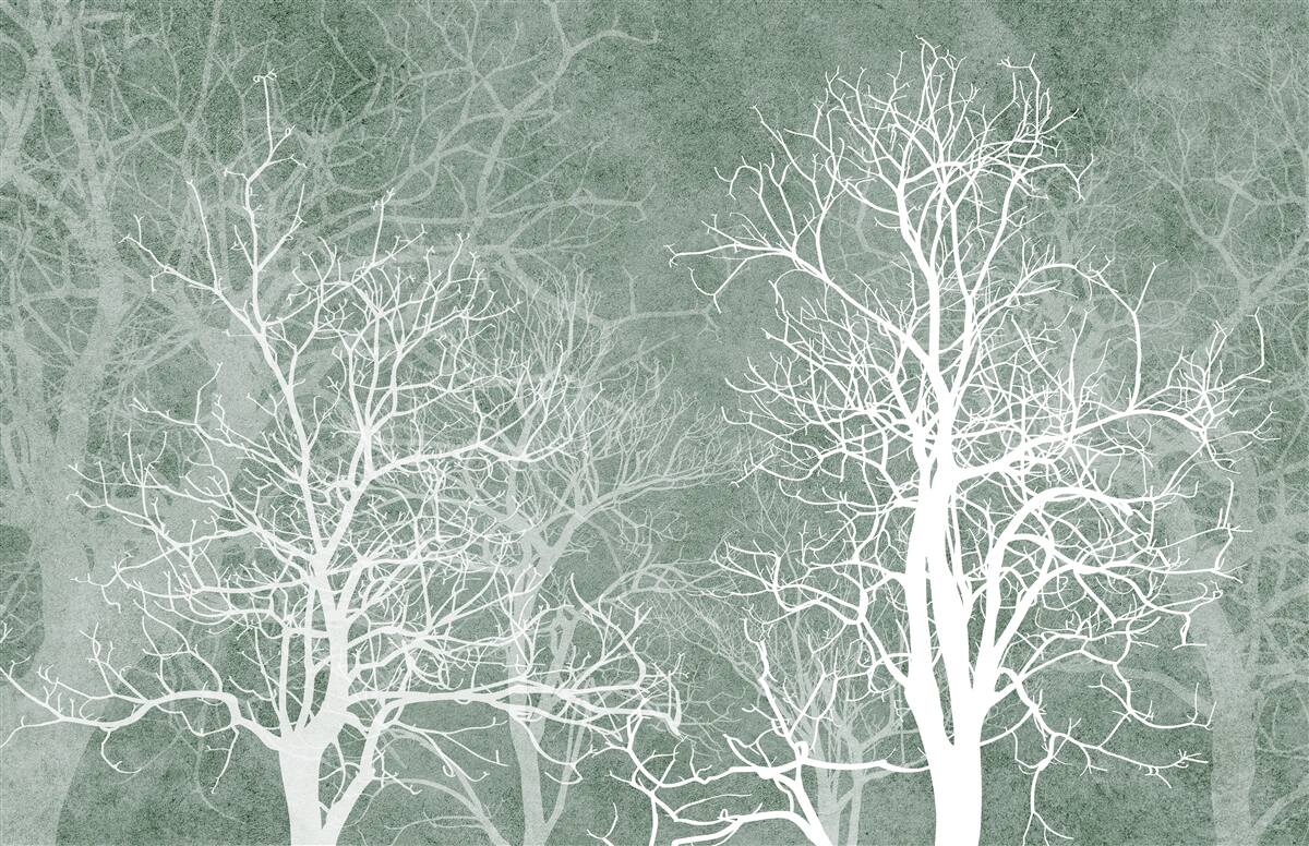 Фотошпалери дерева в білосніжному вбранні на тлі нічного неба