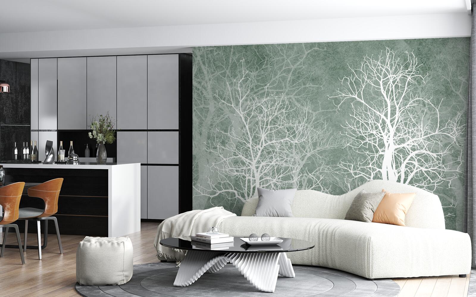 Фотошпалери дерева в білосніжному вбранні на тлі нічного неба