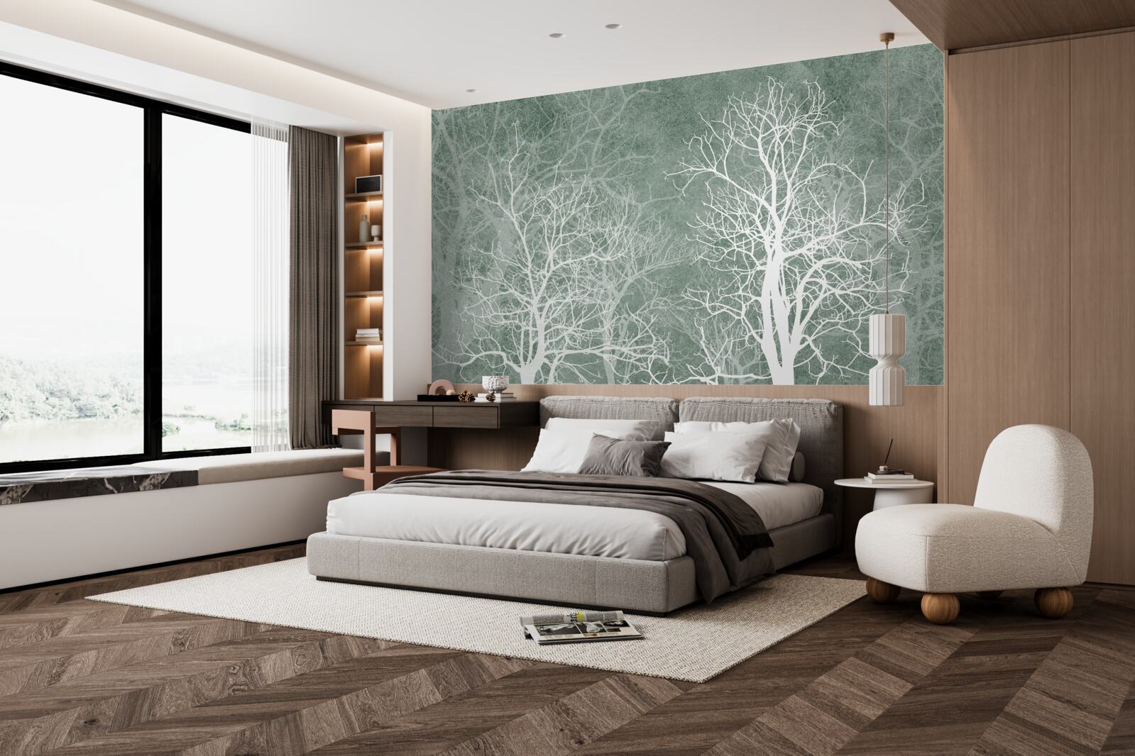 Фотошпалери дерева в білосніжному вбранні на тлі нічного неба