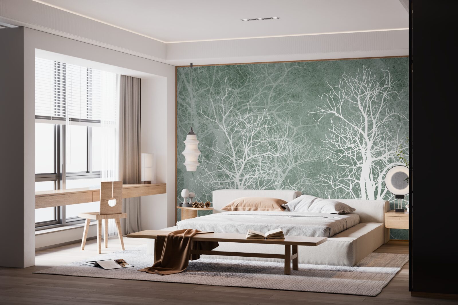 Фотошпалери дерева в білосніжному вбранні на тлі нічного неба