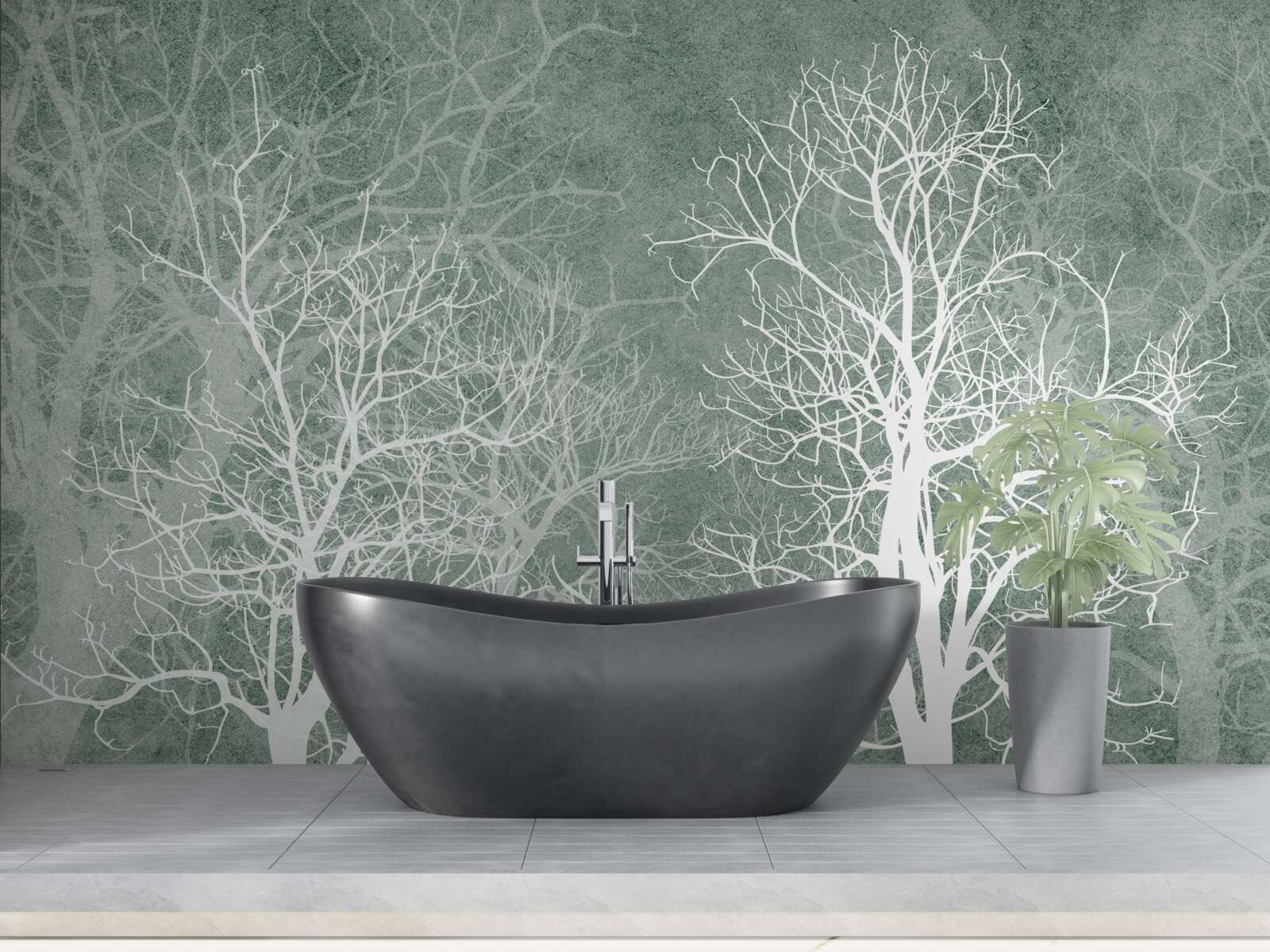 Фотошпалери дерева в білосніжному вбранні на тлі нічного неба