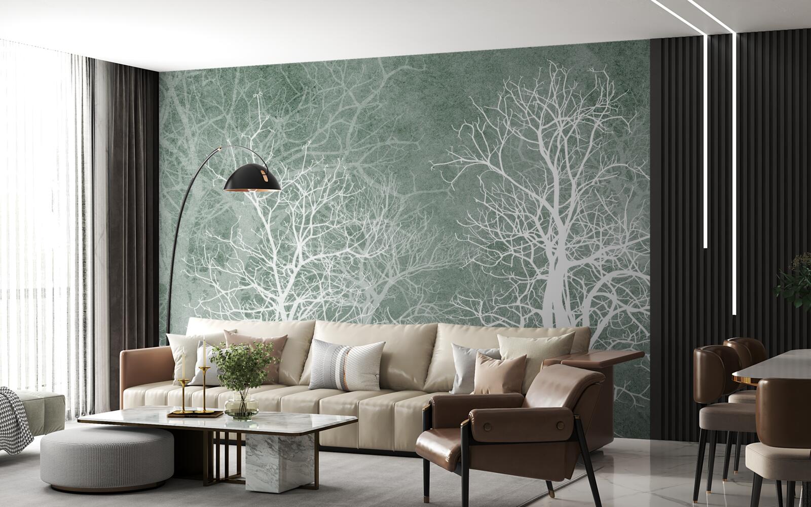 Фотошпалери дерева в білосніжному вбранні на тлі нічного неба