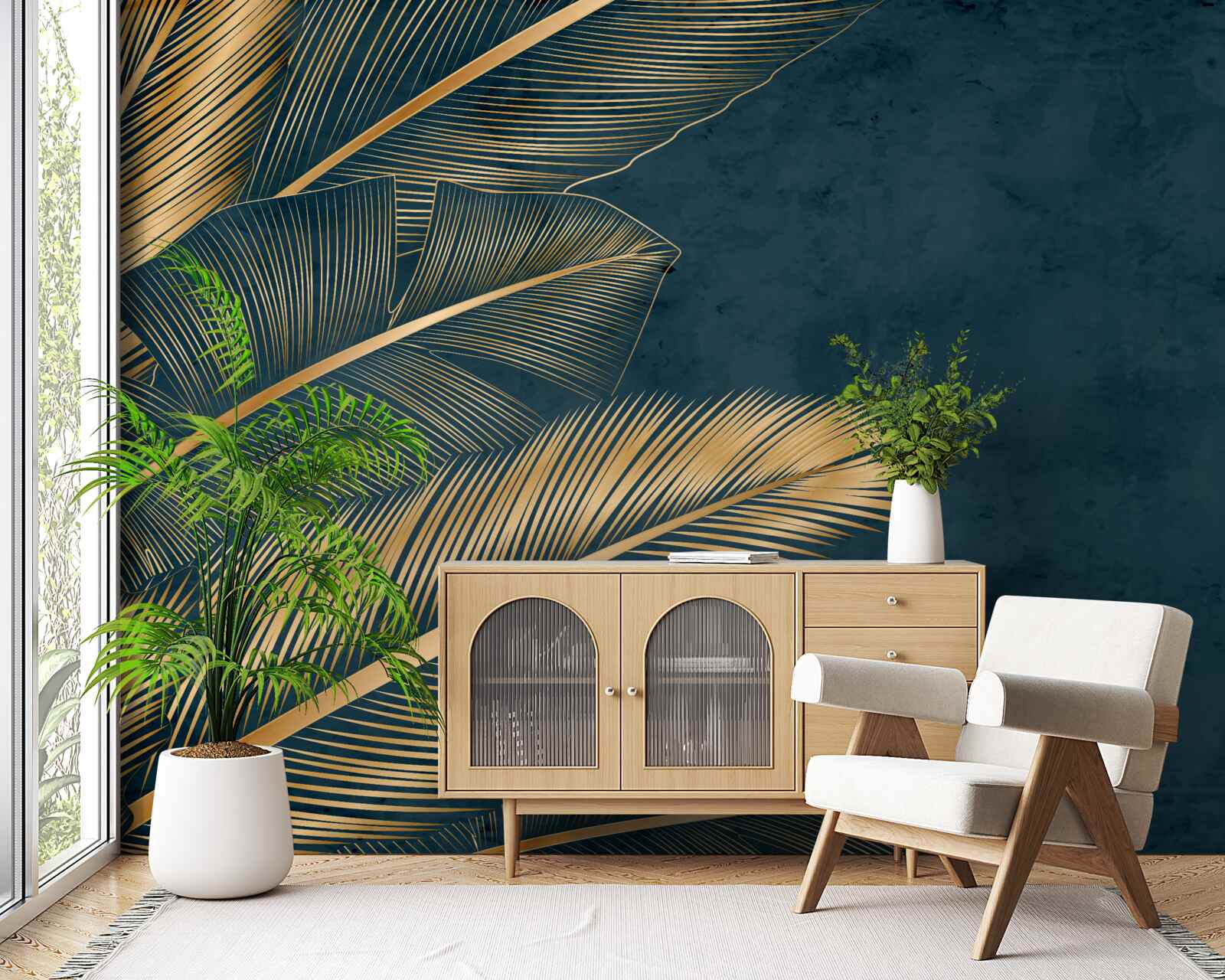 Фотошпалери вночі листя папороті переливається золотом