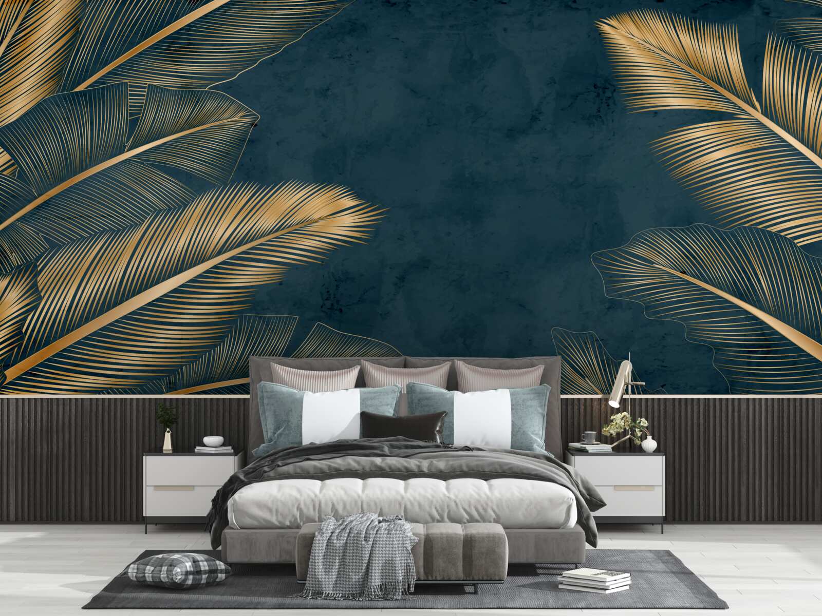 Фотошпалери вночі листя папороті переливається золотом