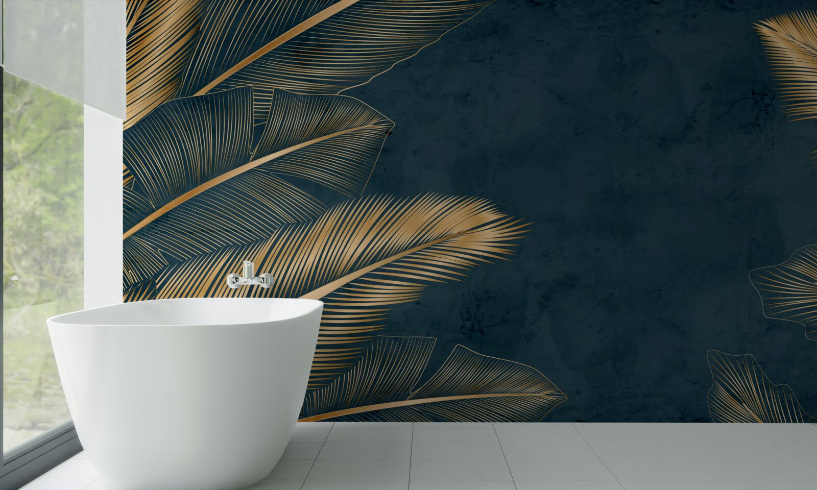 Фотошпалери вночі листя папороті переливається золотом