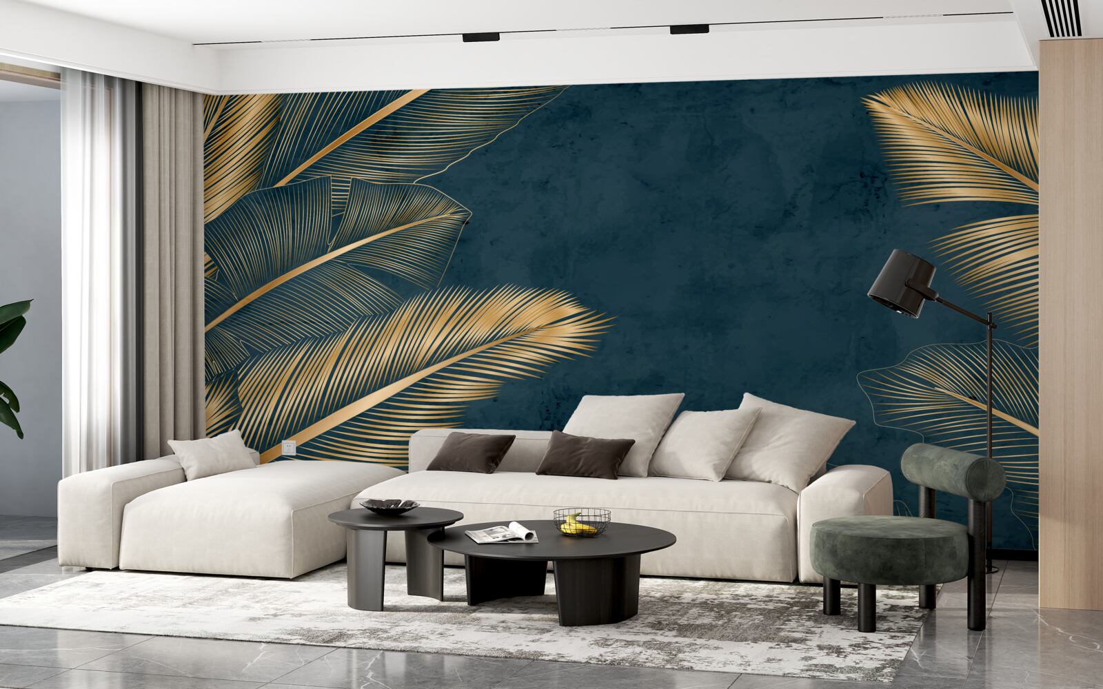 Фотошпалери вночі листя папороті переливається золотом