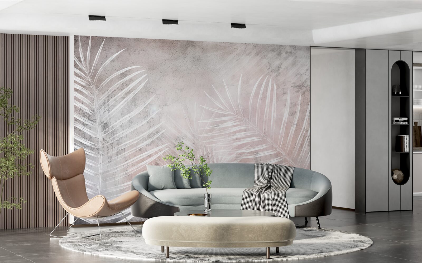 Фотошпалери широке біле листя на м'якому тлі