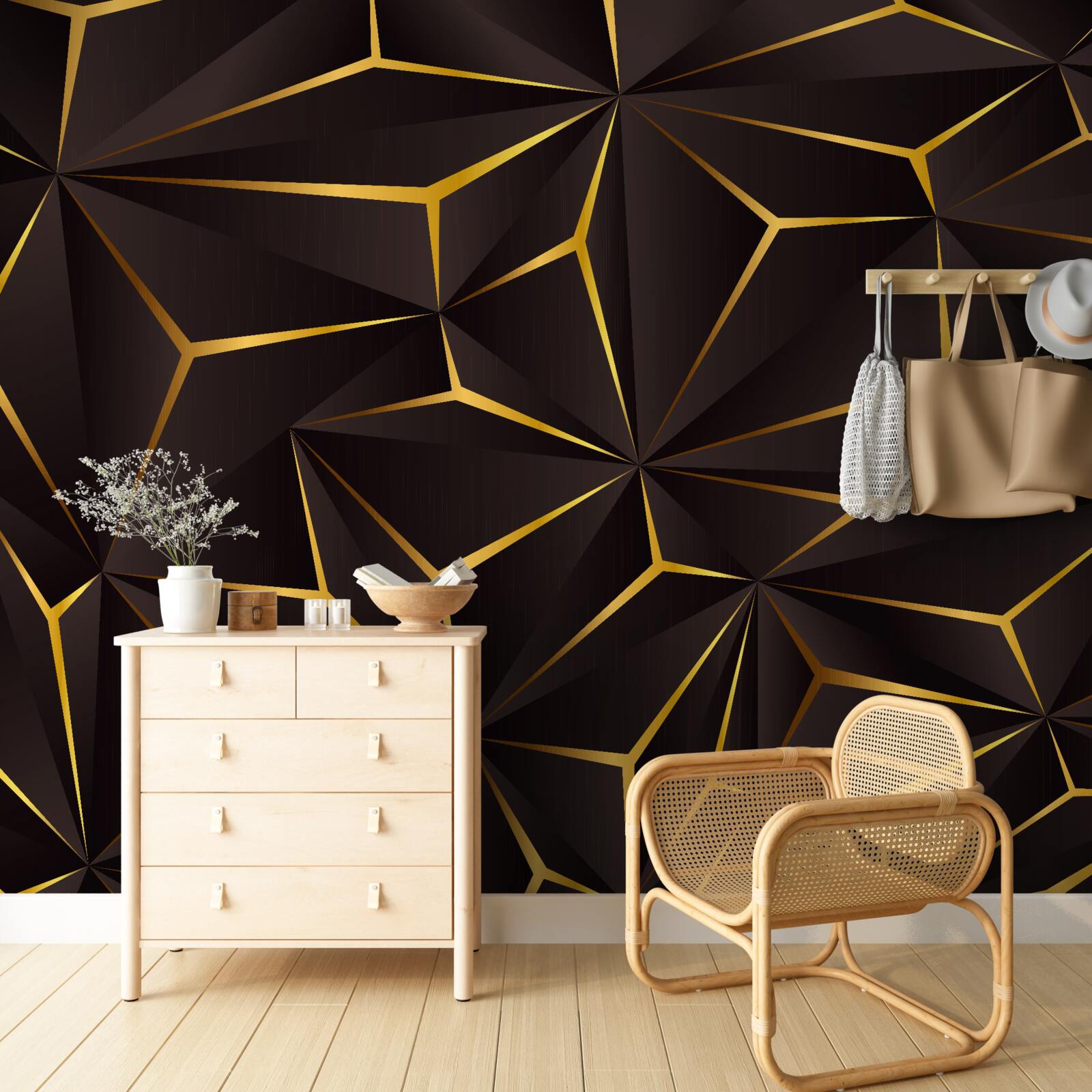 Фотошпалери об'ємна абстракція чорно-золотий