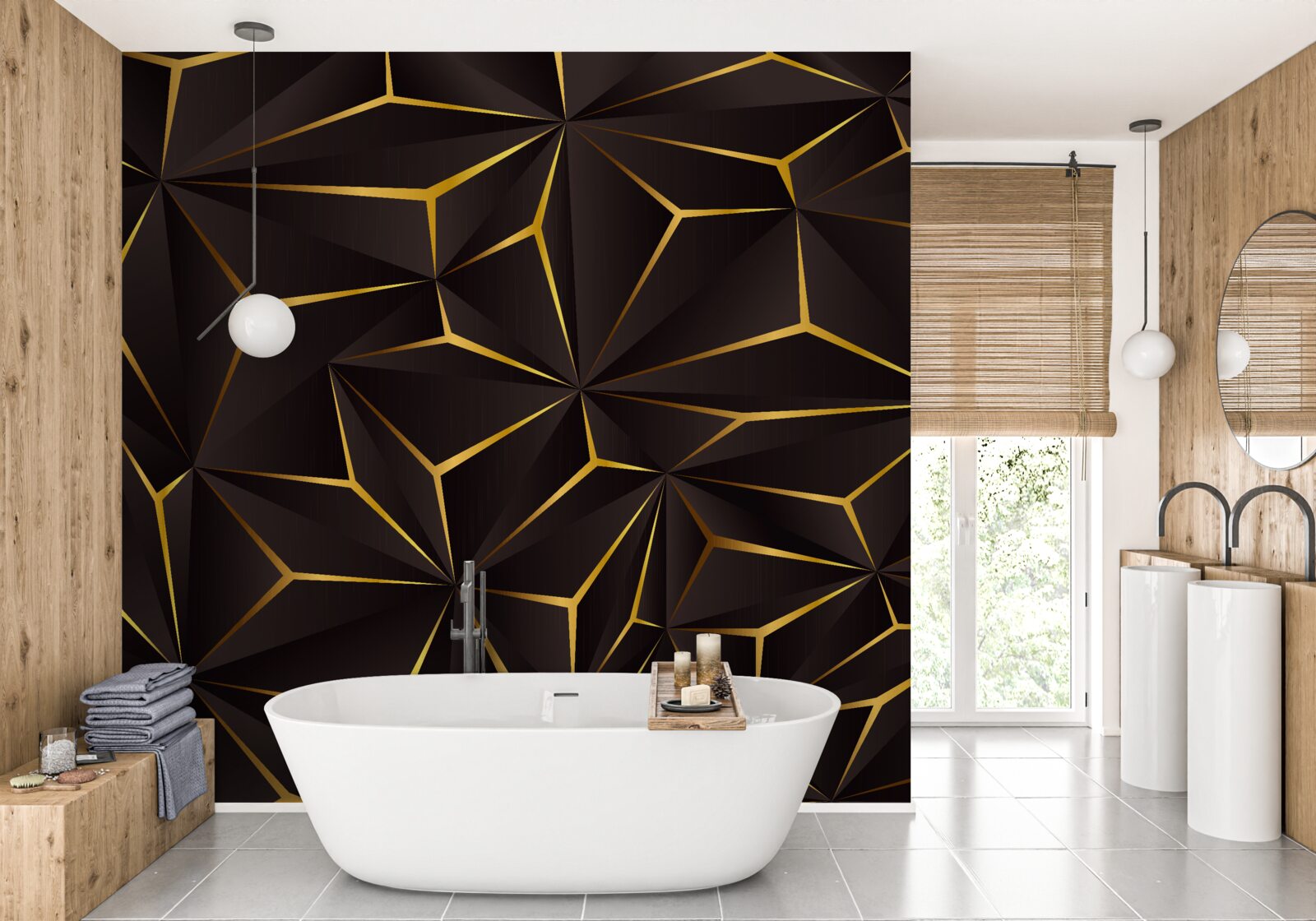 Фотошпалери об'ємна абстракція чорно-золотий