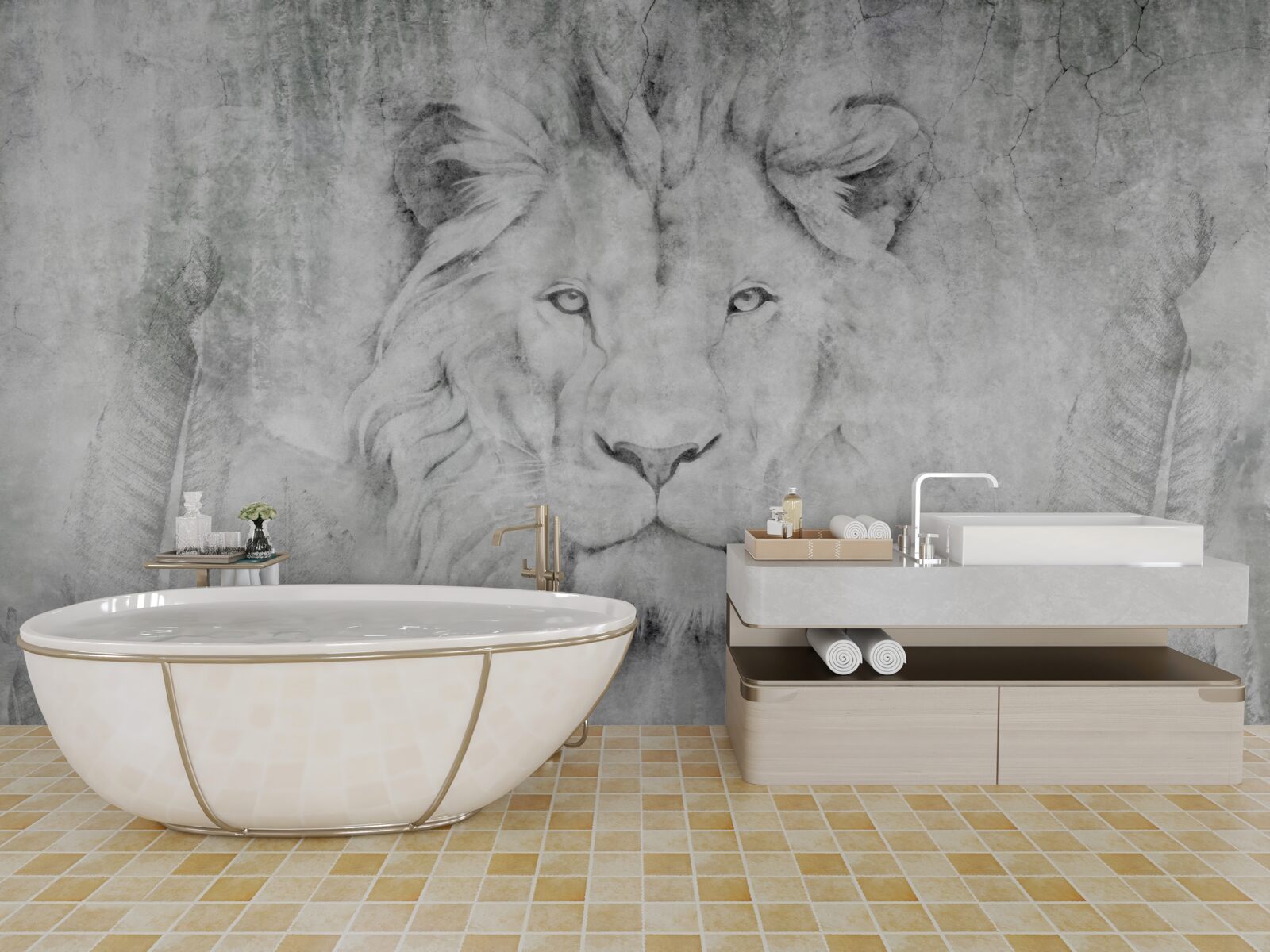 Фотошпалери бачення лева в тропічному регіоні